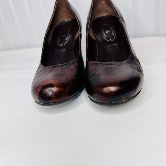 Cuoieria Fiorentina Italy Tuscan Sz 8.5 Heels Chocolate Brown Leather Floral - Picture 9 of 11